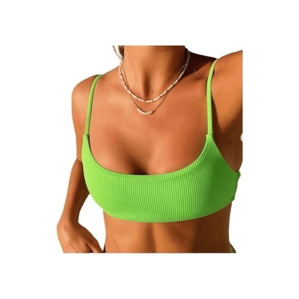 LA Hearts PacSun Summerland Binded Bikini Top Neon Green Ribbed Knit Pull-Over X